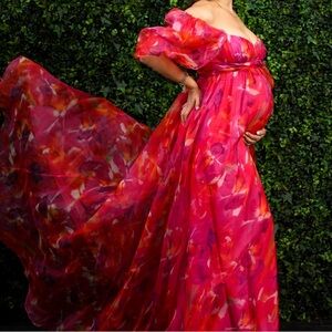 Badgley Mischka Pink Floral Maxi Dress